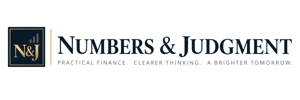 Numbers & Judgment logo banner in navy and gold.