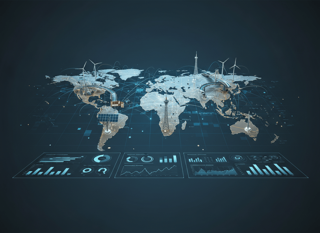 Development finance and private capital mobilization represented through infrastructure and capital-allocation imagery.